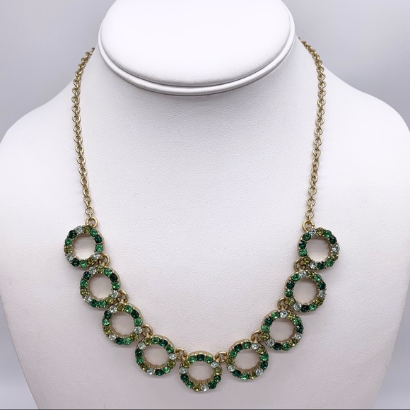 J. Crew Jewelry - J. Crew Green Rhinestone Rings Necklace